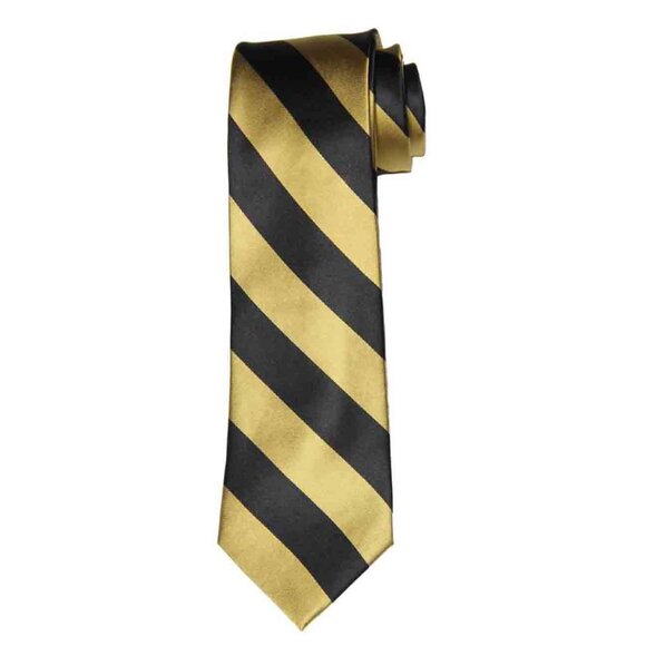 New Signorcelli d'Italia Silk Tie Black Gold Repp Stripe Men's - Picture 1 of 2